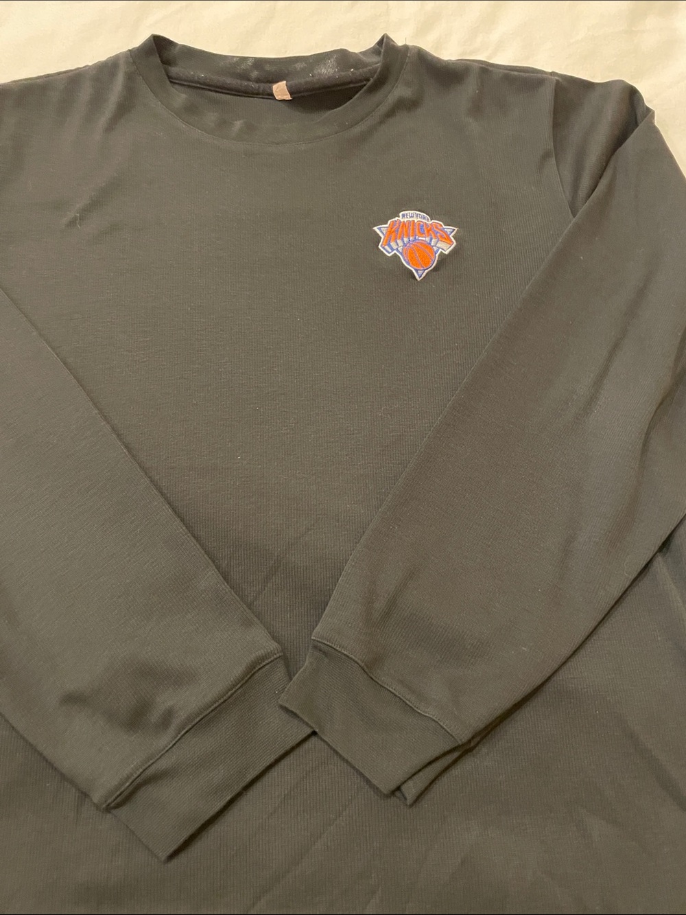 adidas Men's Long Sleeve Tee Black with Orange/Blue Knicks Patch